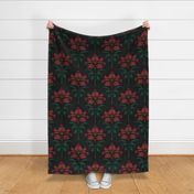 Dark Moody Floral Jumbo Flower Gothic Damask Wallpaper Large Scale Red Flowers
