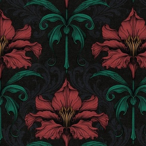 Dark Moody Floral Jumbo Flower Gothic Damask Wallpaper Large Scale Red Flowers
