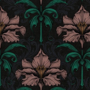 Dark Moody Floral Jumbo Flower Gothic Damask Wallpaper Large Scale Muted Mauve Flowers