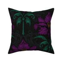 Dark Moody Floral Jumbo Flower Gothic Damask Wallpaper Large Scale Purple Flowers