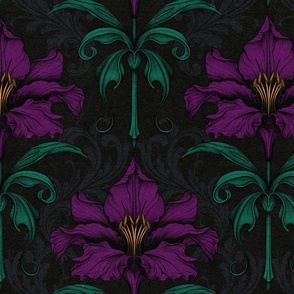 Dark Moody Floral Jumbo Flower Gothic Damask Wallpaper Large Scale Purple Flowers