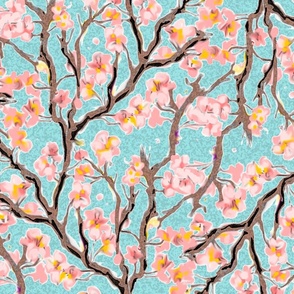 Cherry Blossoms on Turquoise Large Scale