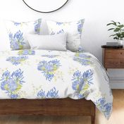 White and Blue Hydrangeas Watercolor Floral Print,  