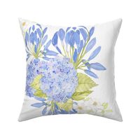 White and Blue Hydrangeas Watercolor Floral Print,  