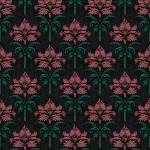 Dark Moody Floral - Gothic Damask Wallpaper - Peach Red Small Scale