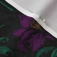 Dark Moody Floral - Gothic Damask Wallpaper - Purple Small Scale