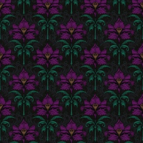 Dark Moody Floral - Gothic Damask Wallpaper - Purple Small Scale