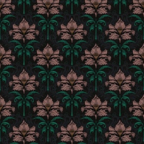 Dark Moody Floral - Gothic Damask Wallpaper - Muted Mauve Small Scale