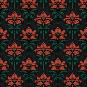 Dark Moody Floral - Gothic Damask Wallpaper - Tomato Red Small Scale