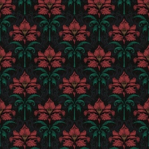 Dark Moody Floral - Gothic Damask Wallpaper - Goth Flowers Red Small Scale