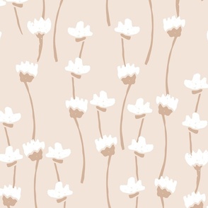 Large - Quirky Boho Flower Meadow - Block Print Inspired - Soulful Boho Nursery - Warm Minimalism - Ivory