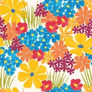 bright hand-painted flower clusters and meadow grass (large)