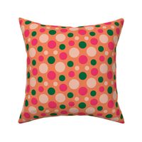 Polka Dots - Green and Pink on Peach 12x12in