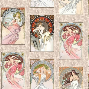 1898 Vintage "The Arts" by Alphonse Mucha on Sepia Toile