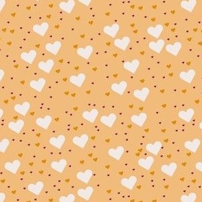 Scattered yellow gold, white and tiny Purple Hearts design