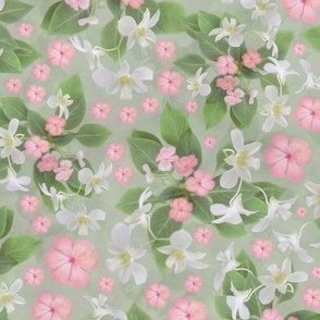 Painterly Pastel Pink White Floral, White Orchid Flowers, Pink Busy Lizzy Flowers, Soft Colorful Hand Painted Floral, Modern Painterley Flower Pattern, SMALL SCALE