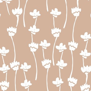 Large - Quirky Boho Flower Meadow - Block Print Inspired - Soulful Boho Nursery - Warm Minimalism - beige