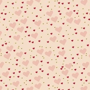 Valentine's Day pink, red and gold heart design on pink background