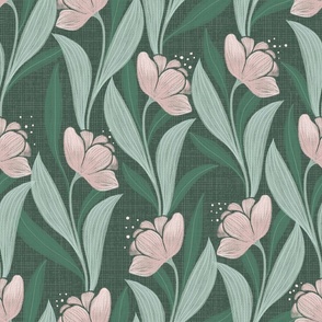 Textured Vintage Art Nouveau Floral -Vintage Style-Tulip Floral -Dark Green