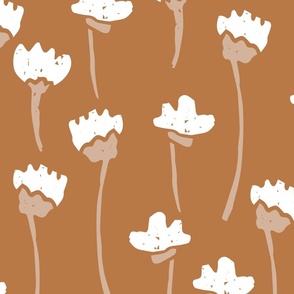 Large - Quirky Boho Flowers - Block Print Inspired - Soulful Boho Nursery - Warm Minimalism - Earthy Brown