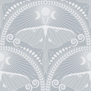 Silvery Luna Moth / Art Deco / Mystical Magical / Grey / Medium