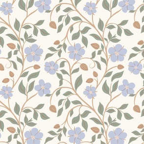 [L] Scarlet Pimpernel Spring English Florals and Buds - Pastel Green on Cream #P2500693