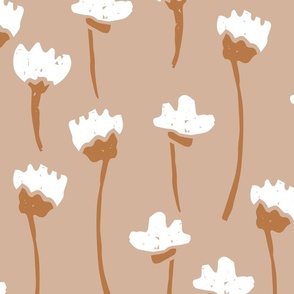 Large - Quirky Boho Flowers - Block Print Inspired - Soulful Boho Nursery - Warm Minimalism - Light Brown