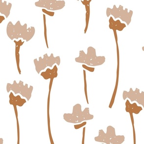 Large - Quirky Boho Flowers - Block Print Inspired - Soulful Boho Nursery - Warm Minimalism - Off White