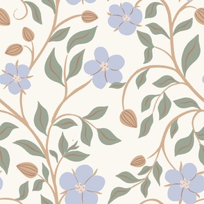 [JUMBO] Scarlet Pimpernel Spring English Florals and Buds - Pastel Green on Cream #P2500693