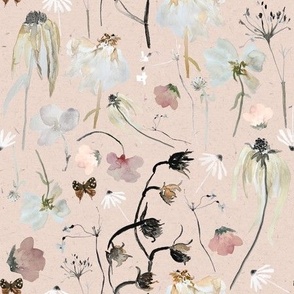 Medium Peachy Wildflowers / Whimsical Watercolor