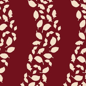 Tossed Floating Herbs & Spices wavy Stripe Coordinate, cCream on Maroon background, Rotated, medium scale