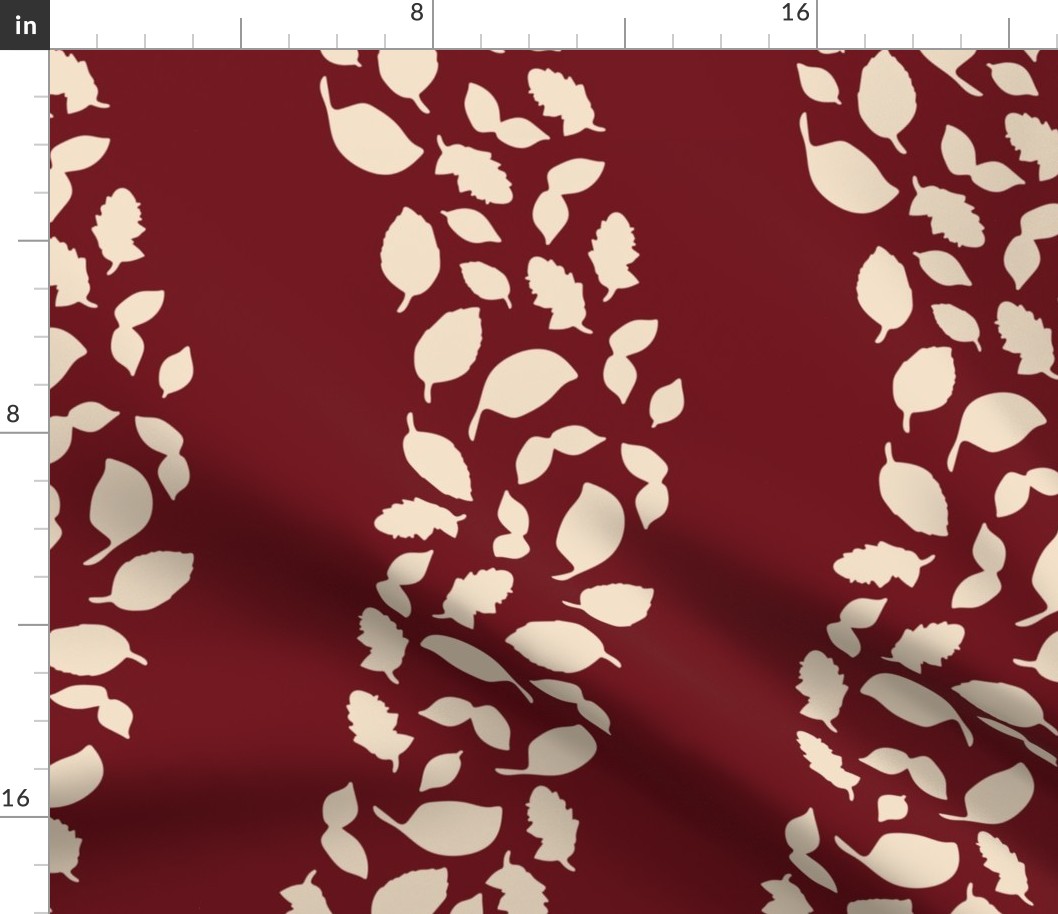 Tossed Floating Herbs & Spices wavy Stripe Coordinate, cCream on Maroon background, Rotated, medium scale