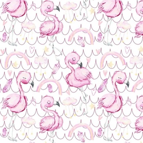 Flamingo Toss Pink Scallops on White
