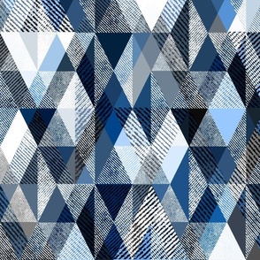 Blue, white, grey rhombic textured pattern. blue ribbed texture.