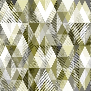 Olive, white, grey rhombic textured pattern. Light olive ribbed texture. 