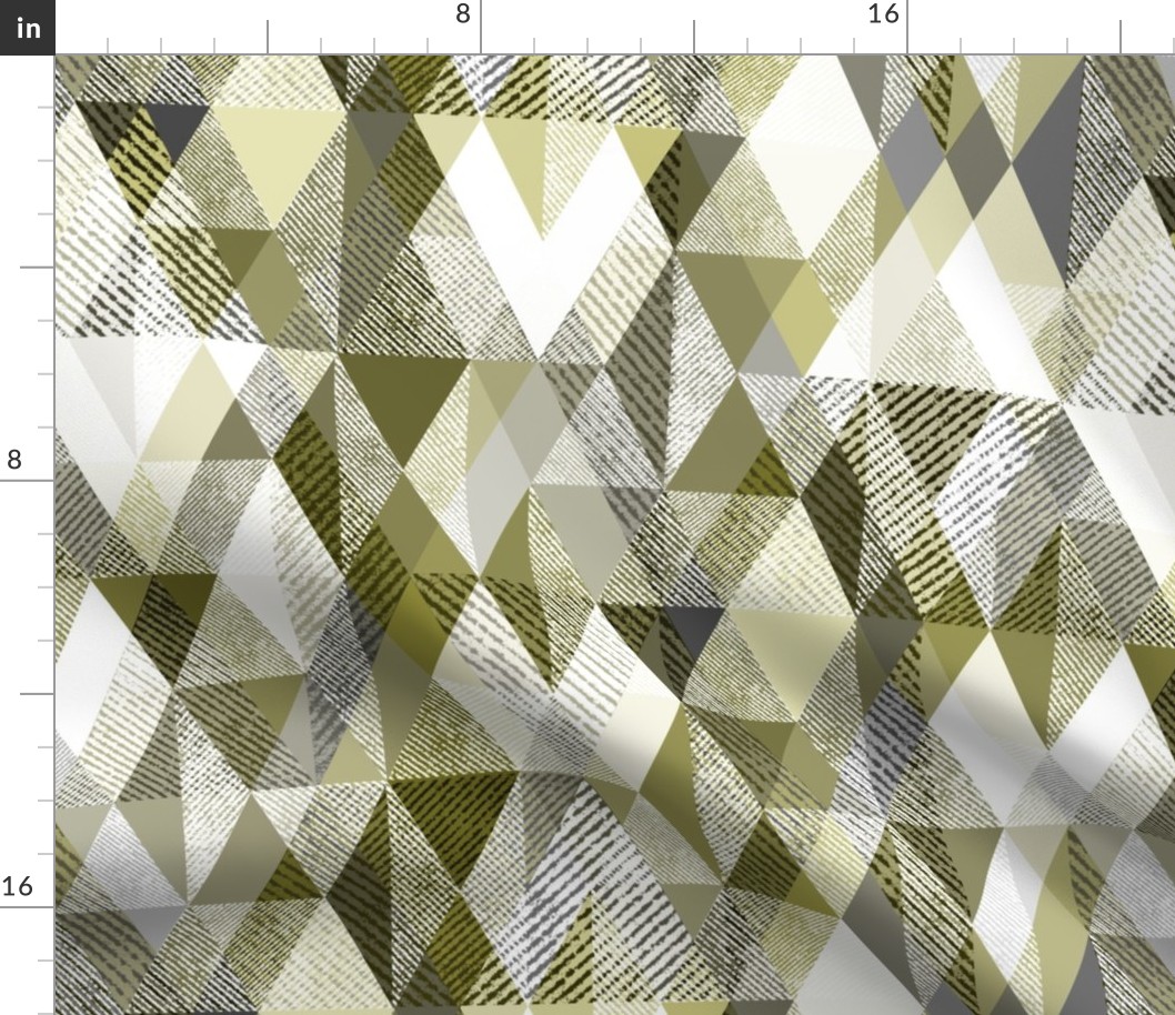 Olive, white, grey rhombic textured pattern. Light olive ribbed texture. 