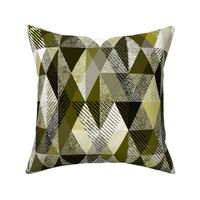 Olive, white, grey rhombic textured pattern. Dark olive ribbed texture.