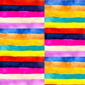 Colorful Watercolor Offset Stripes (Large Scale)