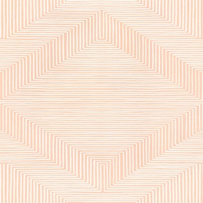 Large diamond made of white lines on textured peach fuzz background