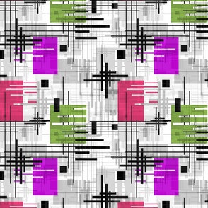 Retro pattern sixties geometric shapes and stripes red green purple 