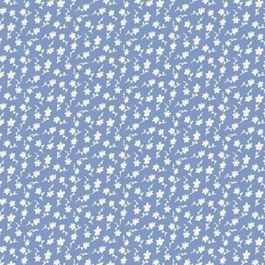 Mini micro ditsy flowers monochrome off-white on light blue