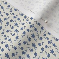 Mini micro ditsy flowers monochrome blue on off-white