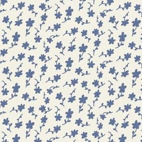 Ditsy flowers monochrome blue on off-white