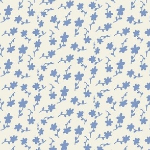 Ditsy flowers monochrome light blue on off-white