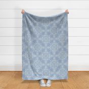 (L) Boho Painted Feathered Tile Monochromatic Coastal Blue and White