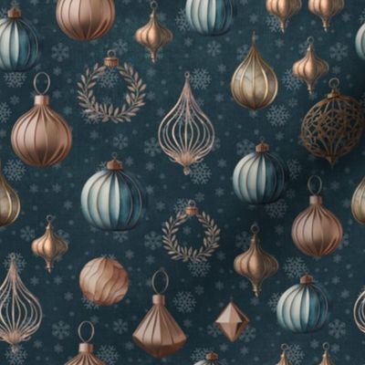 Copper and Gold Christmas Ornament dark moody blue holiday metallic ornaments