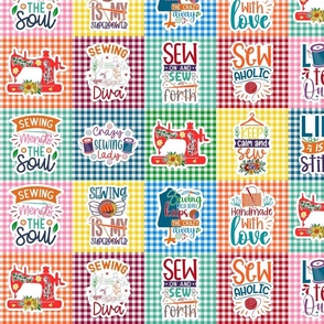 Sewing and Quilting Sayings 4x4 Patchwork Panels for Peel and Stick Wallpaper Swatch Stickers Patches Cheater Quilts Colorful Gingham