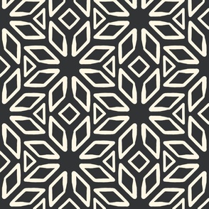 Art Deco Diamond Block Print | Medium Scale | Cracked Pepper Charcoal, Warm White | Multidirectional geometric