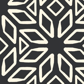 Art Deco Diamond Block Print | Jumbo Scale | Cracked Pepper Charcoal, Warm White | Multidirectional geometric