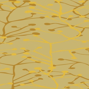 Warm Minimalism calming water reflections curved lines: earthy mustard